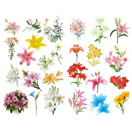 Seasonstorm Fresh Lily Flowers Precut Cute Aesthetic Diary Travel Paper Journal Stickers Scrapbooking Stationery Sticker Flakes Art Supplies