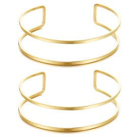 BOMAIL 2Pcs Gold Arm Cuff Bracelets for Women Open Adjustable Upper Arm Bangle Adjustable Coil Swirl Armlet Armband Set Minimalist Upper Arm Cuff Jewelry