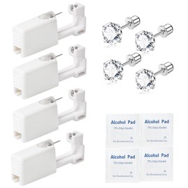 Ear Piercing Kit - Disposable Ear Piercing Gun Self Cartilage Tragus Conch Piercer Tools with Cubic Zirconia Earrings Stud 3mm 4mm 5mm | 4 Pack (S265-3mm-4)