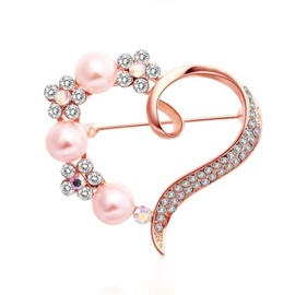 Heart Brooch For Women Cluster Pave Clear Crystal Love Heart Pearl Brooch Pin Wedding Party Clothes Accessories (rose-gold-plated-alloy)