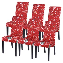 SearchI Christmas Chair Covers Set of 6, Stretch Xmas Dining Room Chair Protector Slipcovers, Spandex Holiday Parsons Chair Cover for Christmas Decoration, Ceremony(Snowman+Snowflake)