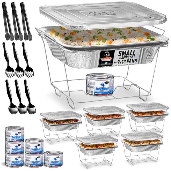 Disposable Chafing Dish Buffet Set, Food Warmers for Parties, Complete 39 Pcs of Chafing Servers with Covers, Catering Supplies with Half-Size Pans (9x13), Warming Trays for Food with Utensils & Lids