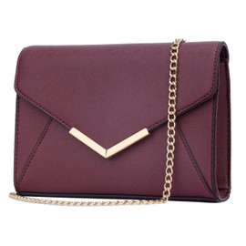 KKXIU Women Elegant Faux Leather Evening Envelope Clutch Purse Foldover Bags for Party Wedding Prom (A-Wine)