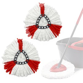 Hmfmdy Mop Replacement Heads, Spin Mop Replacement Head Mop Refill Compatible for vileda Triangle Swivel Mops, Microfiber Mop Head, Reusable Mop Head ( Red - 2Pack)