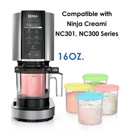 FIRJOY Replacement Pints and Lids 16 oz. Containers, Compatible with Ninja Creami NC301 NC300 NC299AMZ Series (4 Pack - Green, Pink, Yellow, Blue)