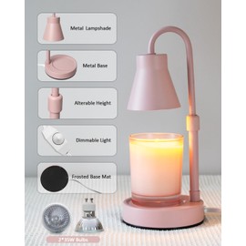 Elenhome Candle Warmer Lamp with Adjustable Height, Stepless Dimming Function-Home Decor Lamp, Metal Candle Lamps for Jar Candles, No Flame Scented Candle Warmers with 2 Bulbs (Pink)