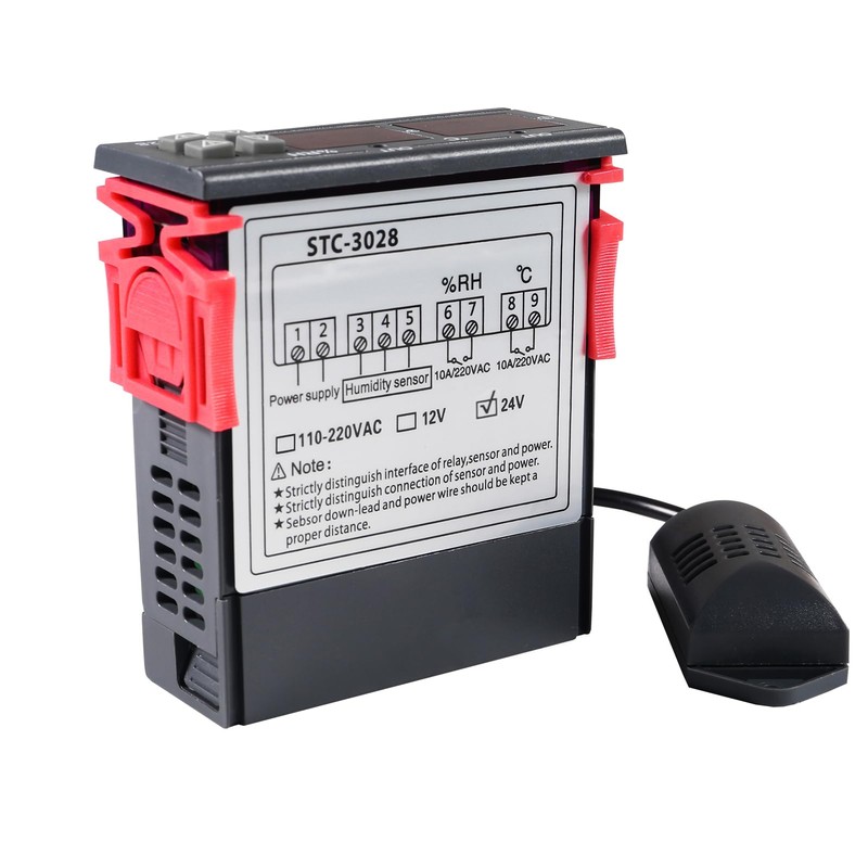 Shutao STC-3028 24V Temperature & Humidity Controller with Integrated Sensor,