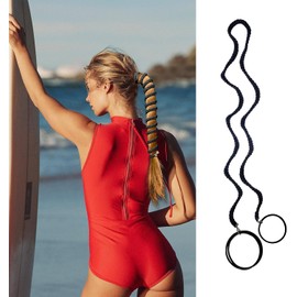 Black Elastic No Damage Ponytail Holders for Women's Long, Thick Hair - Braided Hair Ties for Wind and Water Sports (Black, One size)