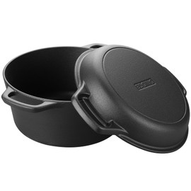 EDGING CASTING Pre-Seasoned Cast Iron Dutch Oven Pot with Skillet Lid Cooking Pan, 2-in-1 Sourdough Bread Baking, With Proofing Basket and Baking Supplies, 5 QT