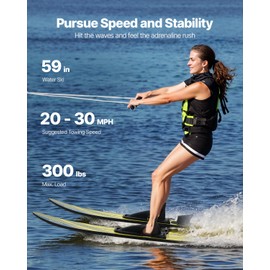 VEVOR 59" Water Skis, Adult Water Ski with X-7 Adjustable Horseshoe Bindings & Padded Rear Toe Plate, High-Gloss UV Coating Waterskis Combo for Adults Up to 300 lbs