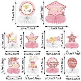 10PCS Class of 2025 Graduation Party Decorations 2025 Congrats Grad Honeycomb Centerpieces Congratulate Graduation Table Toppers for Graduation Party Favor Supplies(Rose gold)