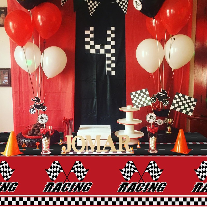 APUXXJUPA 4 Pcs Racing Car Tablecloths - Rectangular Checkered Road