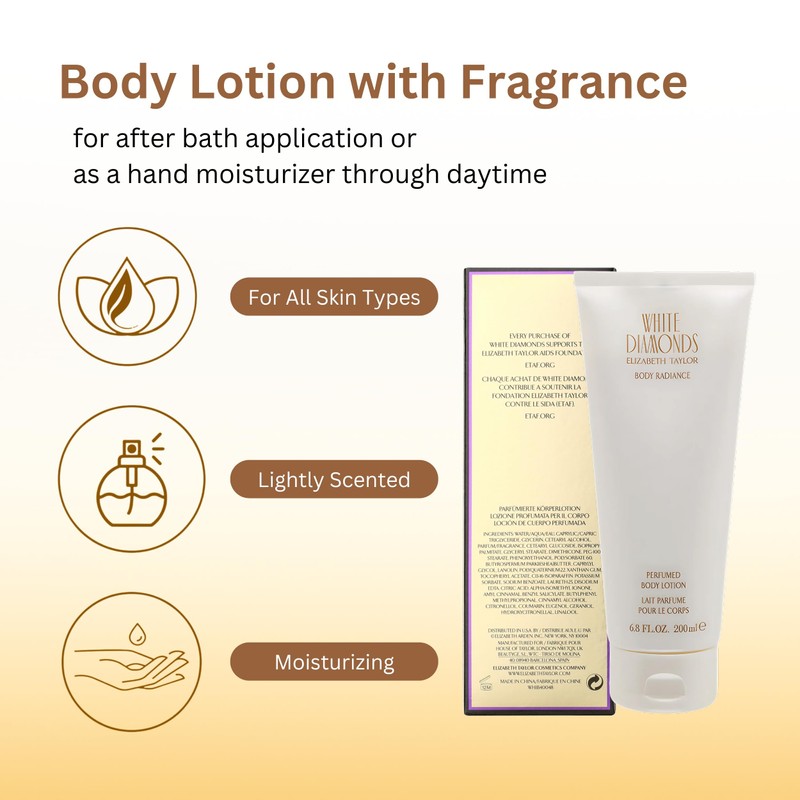 Elizabeth Taylor White Diamonds Perfumed Body Lotion for Women, 6.8-Ounce