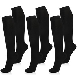 Amzpas 3 Pairs for Compression Stockings for Men and Women, Support Stockings, Compression Socks with 15-25 mmhg for Flight Sports Travel Running Cycling Running, 3 pairs of black, L - XL