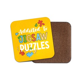 Addicted to Jigsaw Puzzles Square Coaster - Games Joke Funny Hobby Fan Kids Boys Girls Dad Mum Kitchen Family Drinks Home #82311