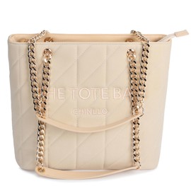 Chinllo Tote Bag for Women Suede Quilted Top Handle Chains Handbags Satchel Shoulder Purse (Es.Beige)
