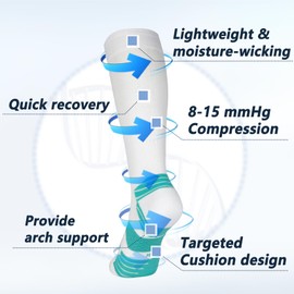 LIN PERFORMANCE 3 Pairs Light Compression Socks for Women and Men 8-15 mmHg Knee High Support Socks for Running Sport Athletic (Green,10-13)