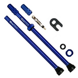 NeoPRO Tubeless Presta Valve Stem Set 40/60/65/80/100 mm with Value Core Remover Tool and Valve Stem Caps (Pair) Fit Most Bicycle Tubeless Rims (Blue, 100 mm)