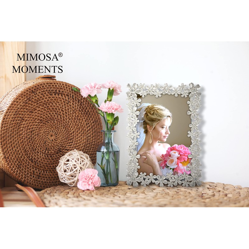 MIMOSA MOMENTS Flora Style Metal Picture Frame with Rhinestones Décor