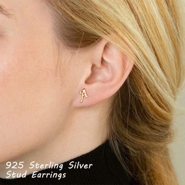 Sterling Silver Stud Earrings for Women, 925 Sterling Silver Gold Stud Earrings Letter M Initial Hypoallergenic Earrings for Women, Mother's Day Valentines Gifts Earrings for