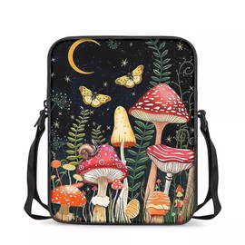 chaqlin Womens Girls Cute Messenger Bags with Mushroom Butterflies Print Small Crossbody Handbags Travel Sling Shoulder Totebags Cute Mushroom Wallet Purse