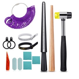 12 Pieces US UK Ring Mandrel Set, Size 1-13 with Half Size Ring Sizer Gauge Ring Mandrel Jewelry Hammer Ring Sizer Adjuster Polishing Cloth Polishing Stick Polished Agate Knife Measuring Tool (Purple)