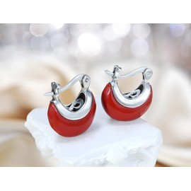 AeraVida Reconstructed Red Coral Crescent Moon 16 mm Hoop .925 Sterling Silver Huggie Earrings | Bold Crescent Moon-Inspired Sterling Silver Jewelry for Women
