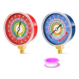 BOGERDACK Refrigeration Pressure Gauge, 30inHg-0-250psi Blue & 0-800 Psi Red, 2-3/4" Dial, 1/8NPT Hex Bushing, Lower Mount, Adjustable Pointer, for Air Conditioners, R-404A, R-410A, R-22, Degree F