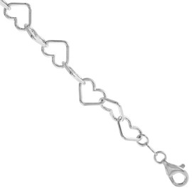 Sterling Silver Heart Chain Bracelet 9.6mm for Women Nickel free Italy 7 inch