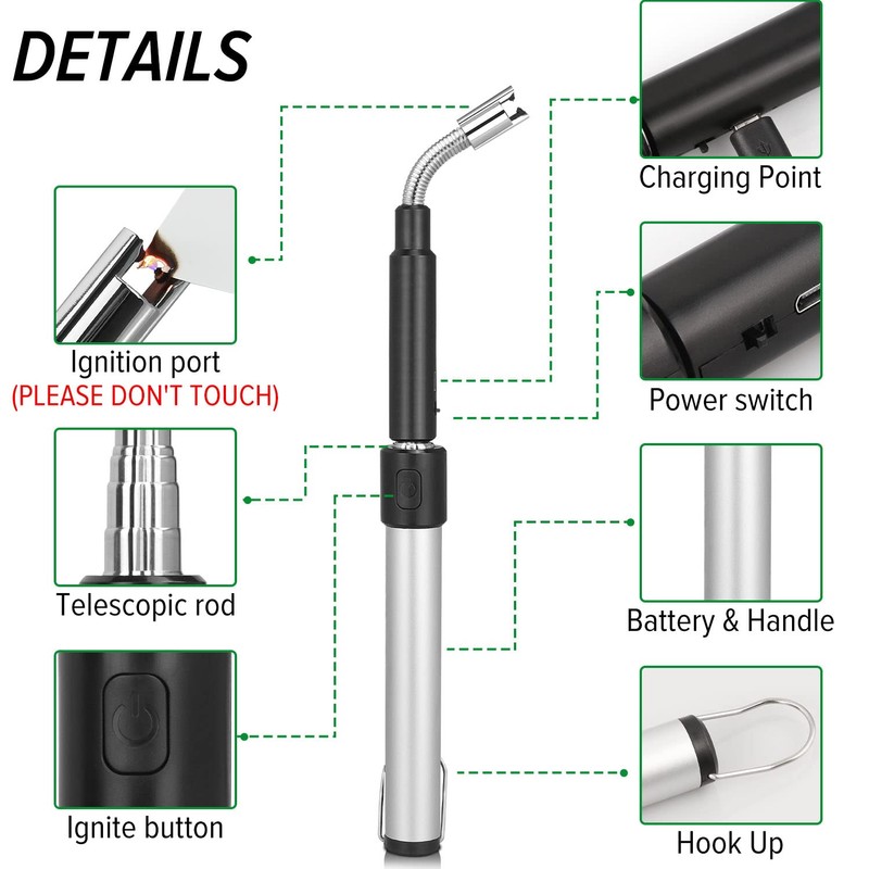 Electric Arc Lighter - Rechargeable Plasma Lighter with 11.4"-27.55" Adjustable