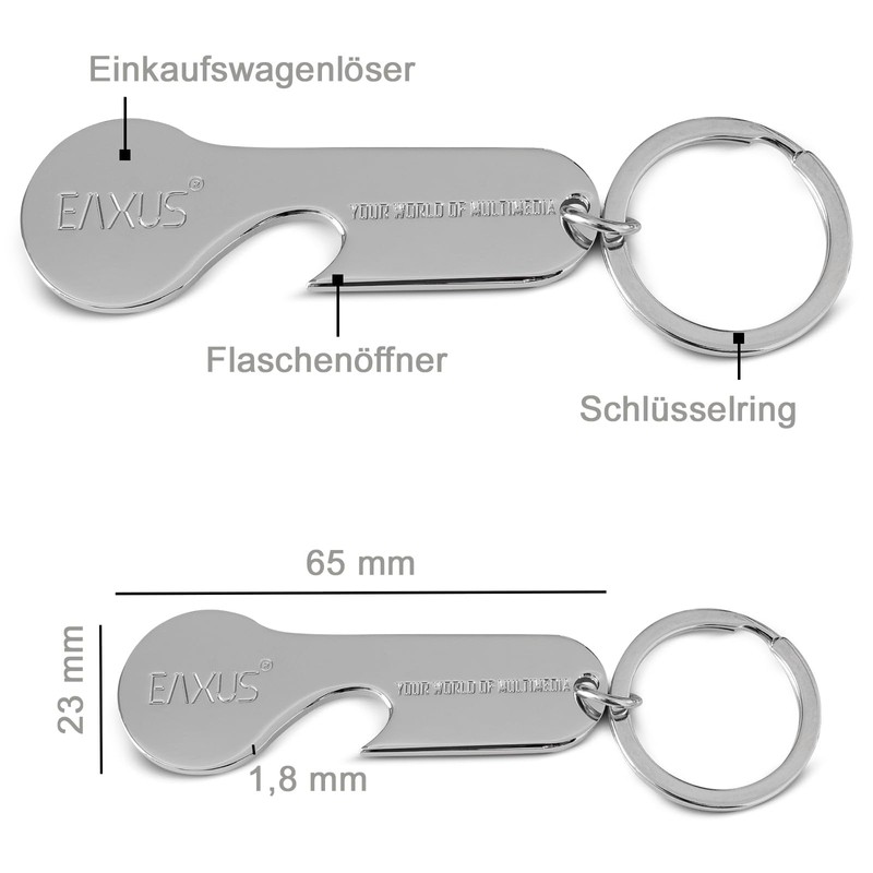 Eaxus® Stainless Steel Shopping Trolley Token with Key Ring, Silver