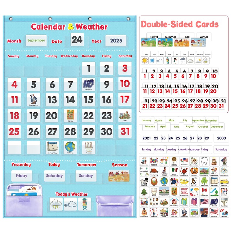 Educational Calendar and Weather Pocket Chart Set for Kids -