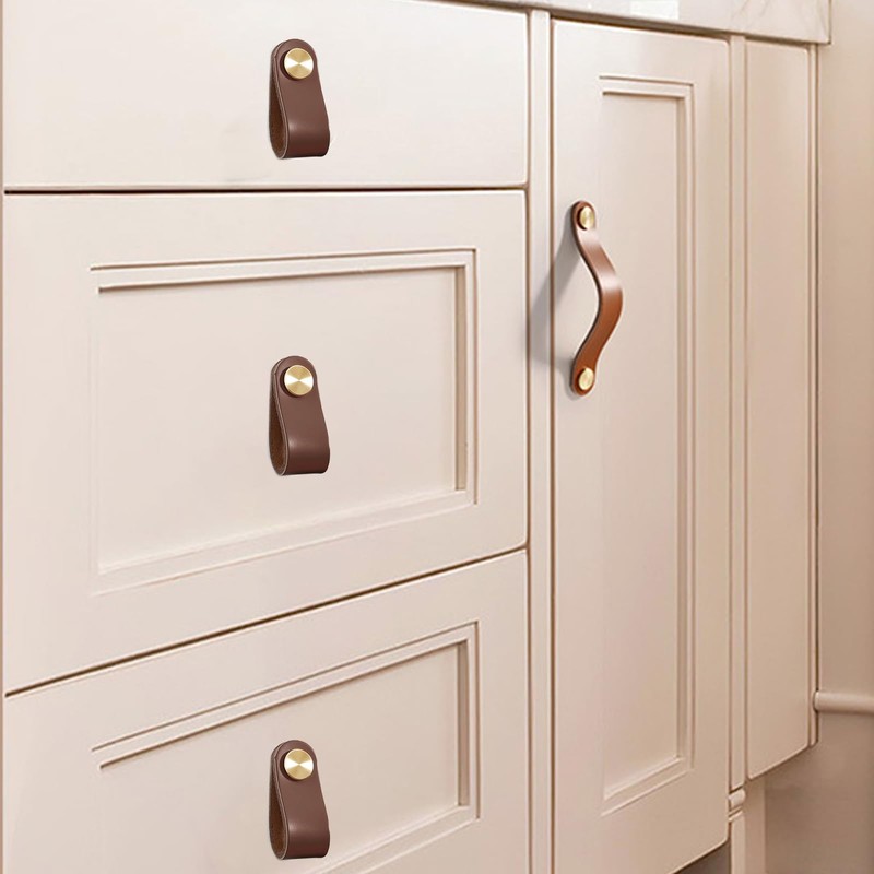 ChenYuehao 4Pcs Soft Leather Cabinet Handle Stable Door Knobs Handles