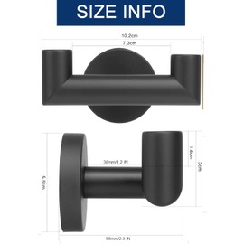 QNIIAED 2 Pcs Double Door Hooks，Bathroom Towel Hooks Screw in SUS 304 Stainless Steel Heavy Duty Robe Coat Hooks Wall Mounted for Bedroom or Kitchen(Matte Black)
