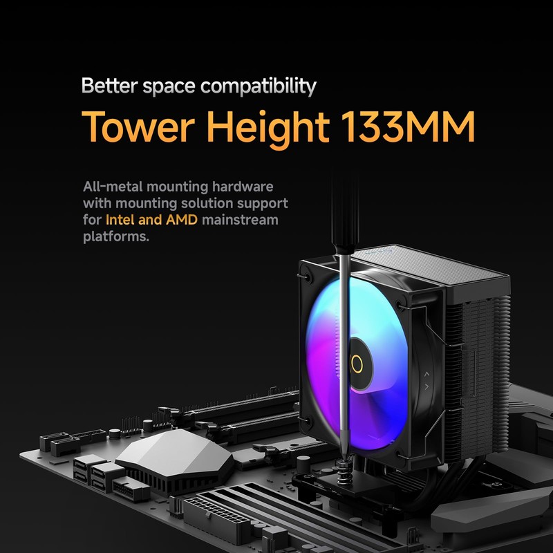 Gamma A40 ARGB BK CPU Cooler,100mm PWM Fan,133mm Height Single