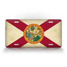 SignsAndTagsOnline Americana Florida Flag License Plate Antique Retro Textured FL State Auto Tag