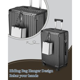 sukiost Hardside 20 Inch Carry on Luggage with Hook, Spinner Suitcases with Wheels for Travel, Lightweight Luggage with TSA Lock Black