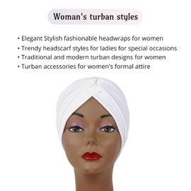 Lizzy Ladies Turban | Indian Style Satin Head Wrap, Fancy Dress, Bandana or Chemo & Hair Loss Stylish and Fashionable Ethnic Fashion Enthusiasts (White)