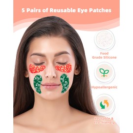Beautistin Under Eye Patches Silicone - 5 Pairs Reusable Eye Patches, Eye Wrinkle Patches, Reusable Under Eye Mask, Plump Fine Lines & Wrinkles, Christmas Red & Green