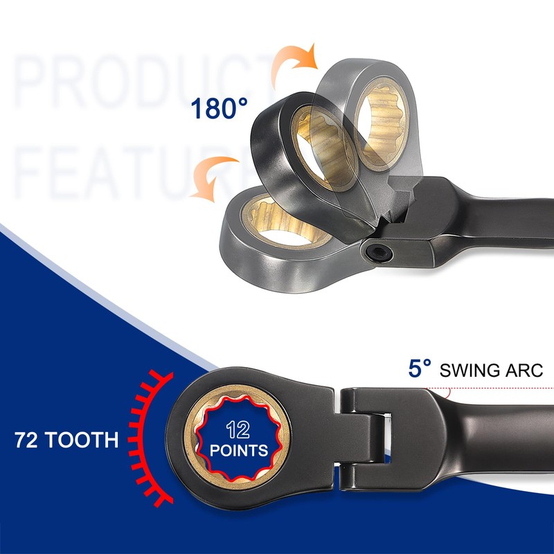 sourcing map Flex Head Stubby Ratcheting Combination Wrench 18mm Metric