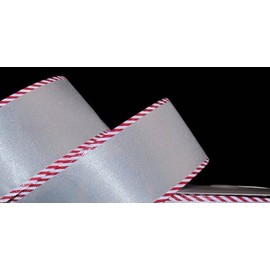 1 Pcs 2 1/2"W Striped Edge White Wired Ribbon Peppermint Candy Cane 5 Yards, Ribbon for Gift Wrapping | #AA120RK