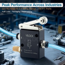 VIILOCK Pneumatic Mechanical Valve, 2 Position 3 Way 1/4”PT Roller Lever Type Normally Closed Air Valve JM-07