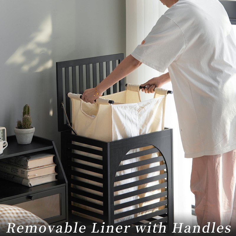 Laundry Hamper with Lid,Bamboo Large Waterproof Clothes Laundry Basket,Removable Washing