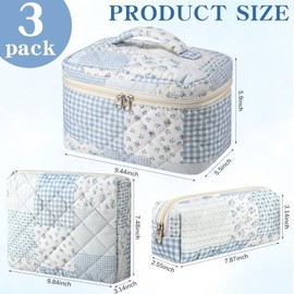 Cosmetic Bag Organizer Travel, Compact Lightweight Accessory for Travel and Daily Use - Kacctyen 3 Quilted Makeup Floral