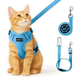 Cat Harness, Cat Harness and Leash for Walking, Escape Proof Soft Adjustable Vest Harnesses for Cats, Easy Control Breathable Reflective Strips Harness, Kitten Harness and Leash Set, Blue, S