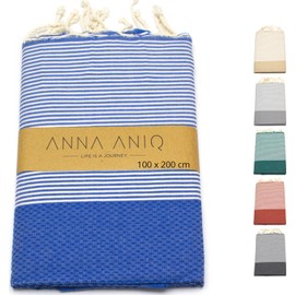 ANNA ANIQ Hammam Towel Large 100 x 200 cm Travel Beach Towel XXL Sauna Towel Women - 100% Cotton Fouta Peshtemal Beach Blanket Sauna Kilt Sauna Towel Men's Bath Towel Pareo Beach Towel (Blue)