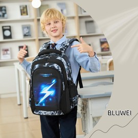 BLUWEI Boys Backpack for Kids Elementary School Bags Lightning Teens Durable Bookbag (black)