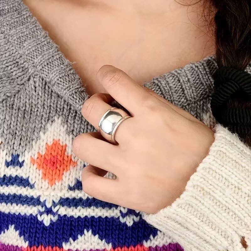 925 silver/14k/18k Wide Band Couple Rings, Minimalist Solid Circle Rings