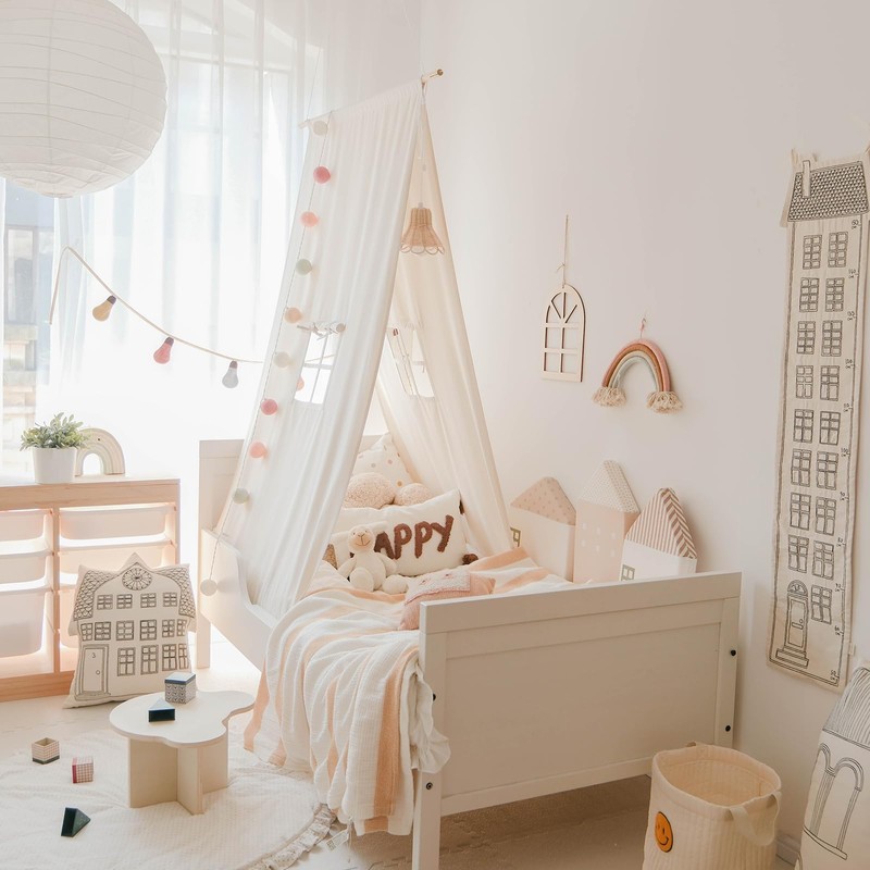 BEIOUDEXIN Kids Canopy Bed Tent - Cotton Linen Hanging Teepee