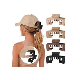 4 Pcs Large Hair Clips for Baseball Cap, Hat-Friendly Claw Clip for Women Non-Slip Strong Hold Trucker Hat Hair Jaw Clips Durable PC Material Gifts Hair Accessories (Beige/Khaki/Coffee/Black)